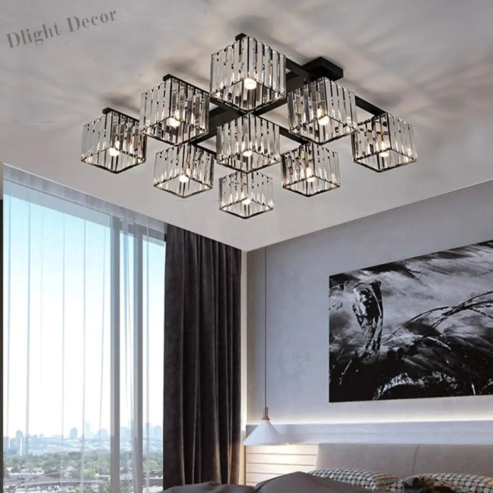 Anya’s Modern Crystal Chandelier - Square Design Ceiling Light