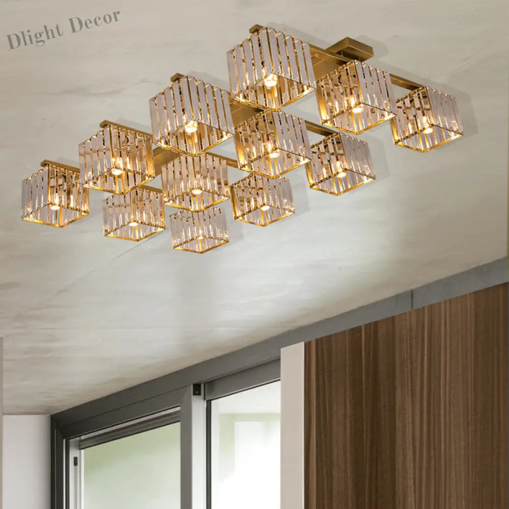 Anya’s Modern Crystal Chandelier - Square Design Ceiling Light