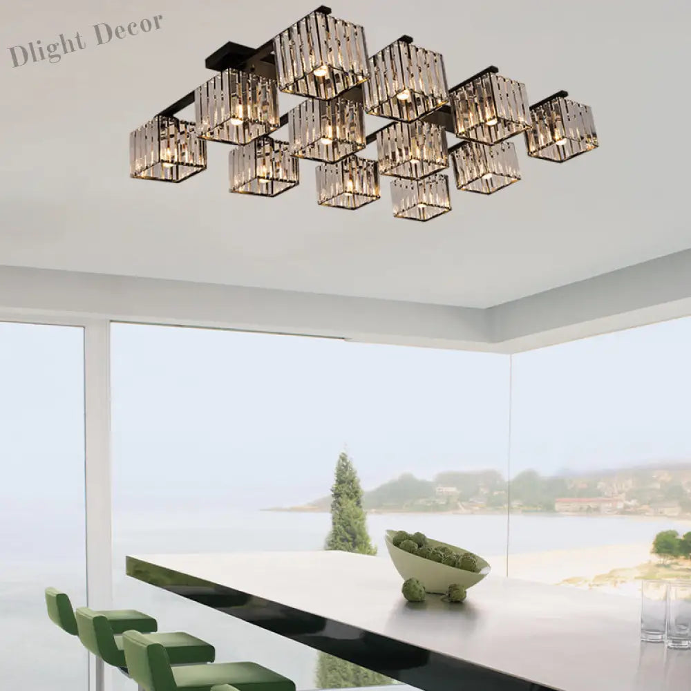 Anya’s Modern Crystal Chandelier - Square Design Ceiling Light