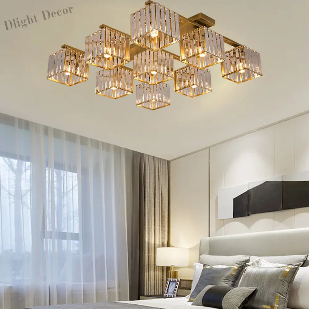 Anya’s Modern Crystal Chandelier - Square Design Ceiling Light