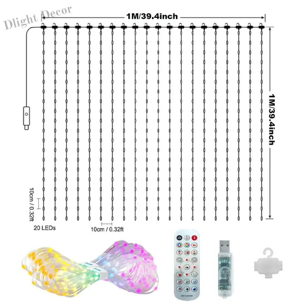 APP Controlled 16 Million Colors RGB LED Curtain Lights Holiday Party Decoration 1x1m-400LED holiday lighting