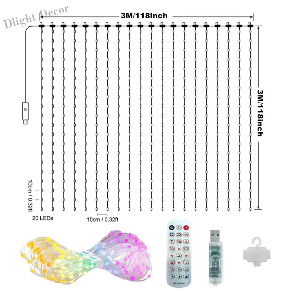 APP Controlled 16 Million Colors RGB LED Curtain Lights Holiday Party Decoration 3x3m-400LED holiday lighting