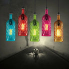 Art Deco Wine Bottle Hanging Lamp With Wavy Glass For Restaurant And Bar - Vintage 1 - Light Down