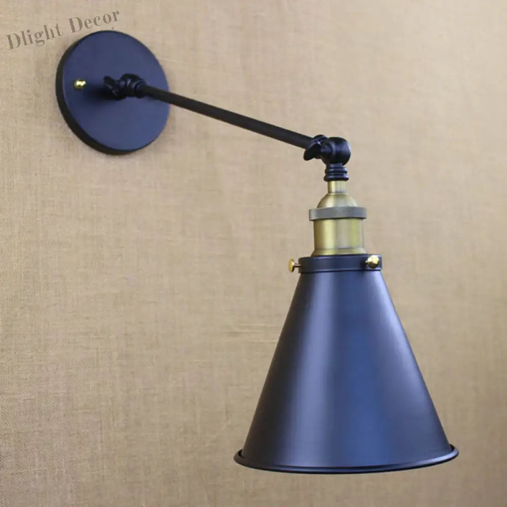 Avery - Industrial Swing Arm Sconce With Conic Shade (1 - Light Black) Wall Light