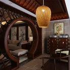 Bamboo Lampshade Led Pendant Lamp - Natural Rattan Wicker Ceiling Chandeliers With Hand - Woven E27