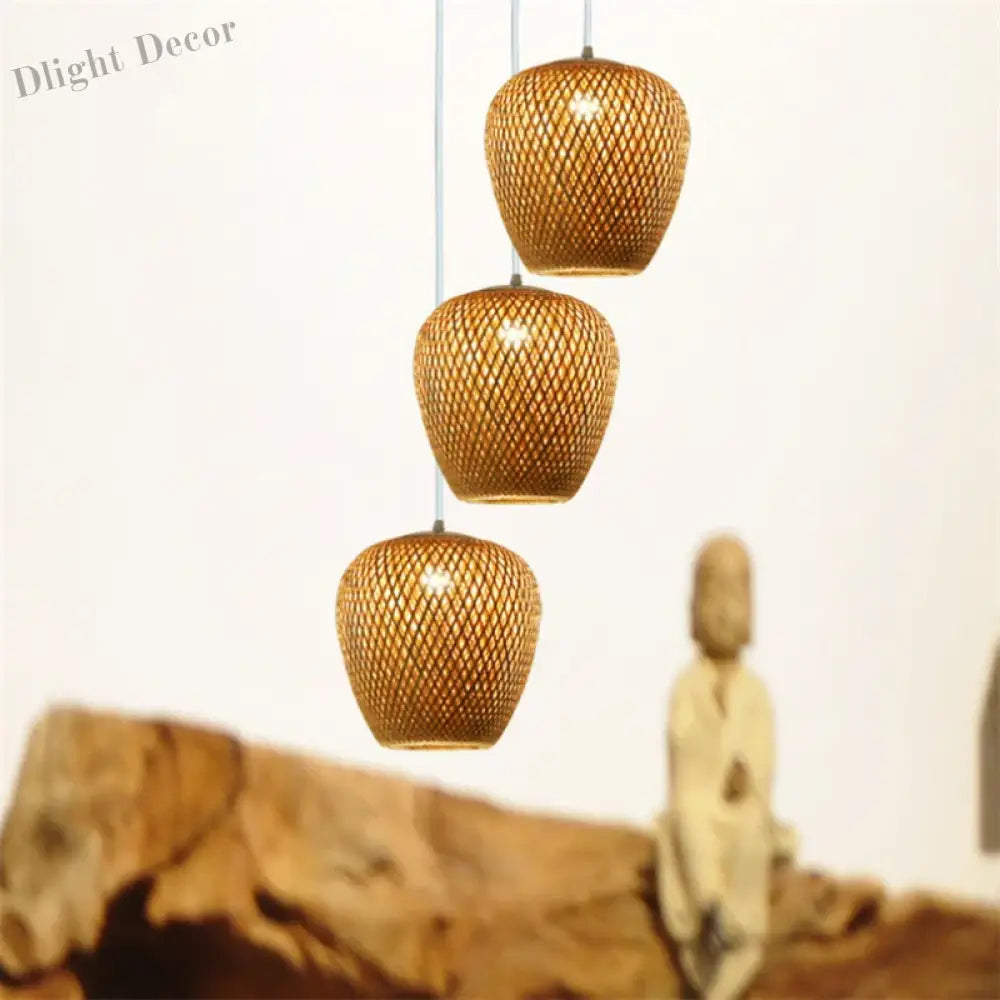 Bamboo Lampshade Led Pendant Lamp - Natural Rattan Wicker Ceiling Chandeliers With Hand - Woven E27