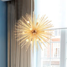 Bathe Your Space In Modern Brilliance With The Gold Metal Starburst Chandelier Pendant Light! /