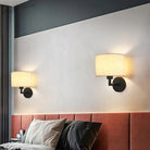 Bedside Wall Lamp With Rotating Spotlight - Modern Fabric Lampshade Reading Sconce For Bedroom Home