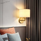 Bedside Wall Lamp With Rotating Spotlight - Modern Fabric Lampshade Reading Sconce For Bedroom Home