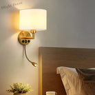 Bedside Wall Lamp With Rotating Spotlight - Modern Fabric Lampshade Reading Sconce For Bedroom Home