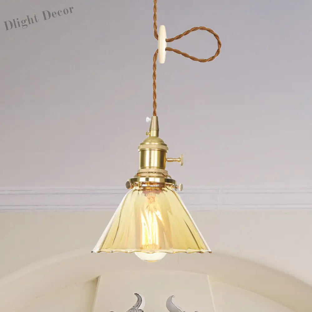 Beth’s Amber Ruffle Glass Pendant - Retro Kitchen Light Lights