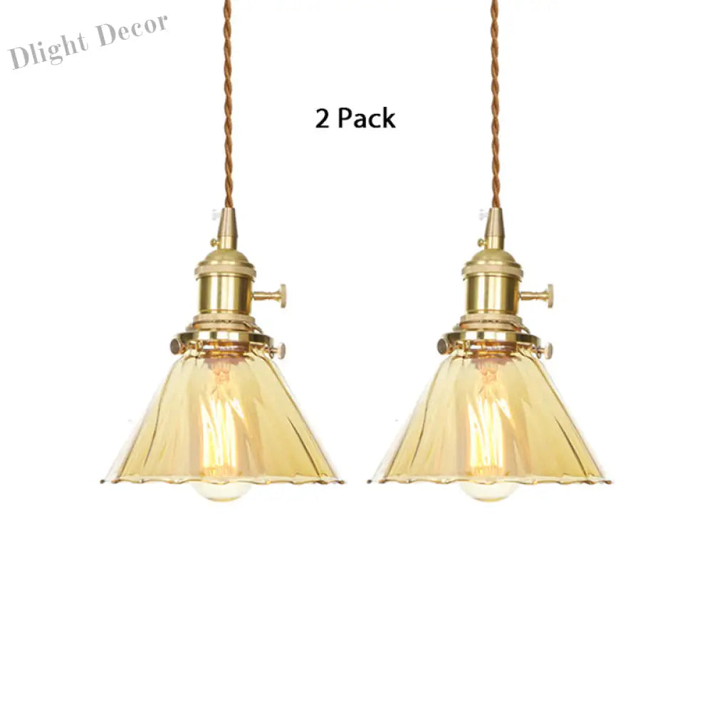 Beth’s Amber Ruffle Glass Pendant - Retro Kitchen Light Lights