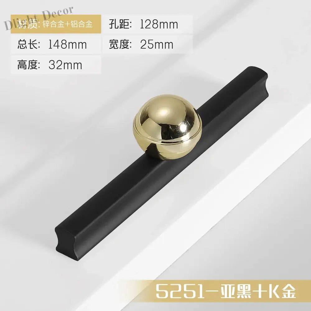 Black and Gold Cabinet Pulls - Double Color Aluminum Zinc Alloy Handles for Wardrobes and Kitchens 5251A-128mm Handles