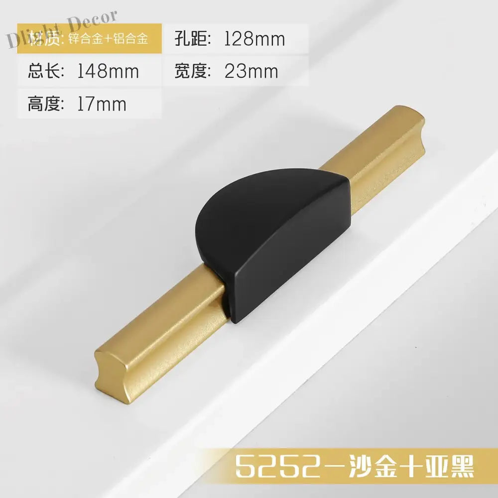 Black and Gold Cabinet Pulls - Double Color Aluminum Zinc Alloy Handles for Wardrobes and Kitchens 5252B-128mm Handles