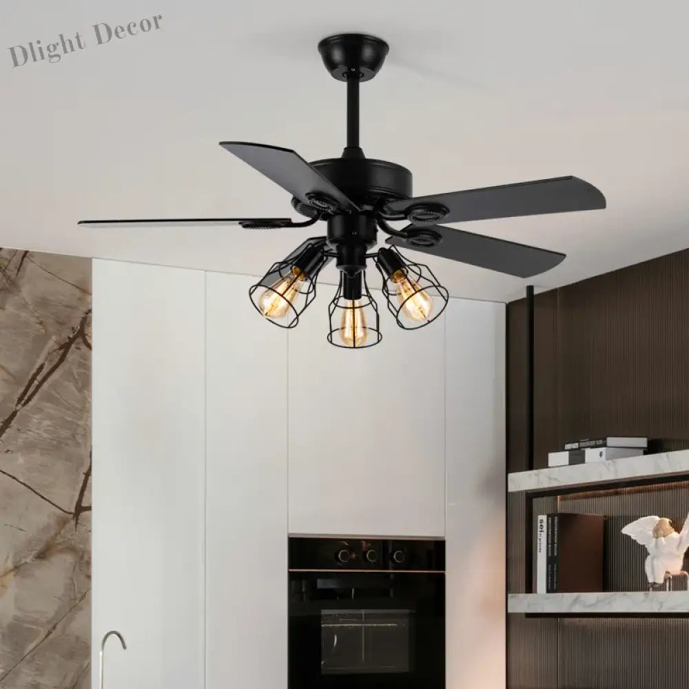 Black Ceiling Fans With Lights Remote Industrial Vintage Postmodern Fan Lamp For Kitchen Island