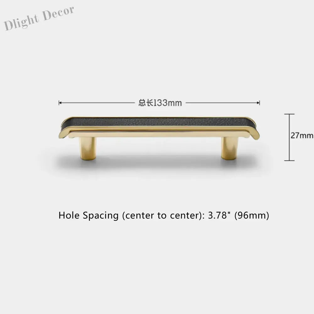 Black Leather and Gold Zinc Alloy Cabinet Handle – Luxury Drawer Pull for Wardrobes and Dressers (128mm) 96mm / CHINA