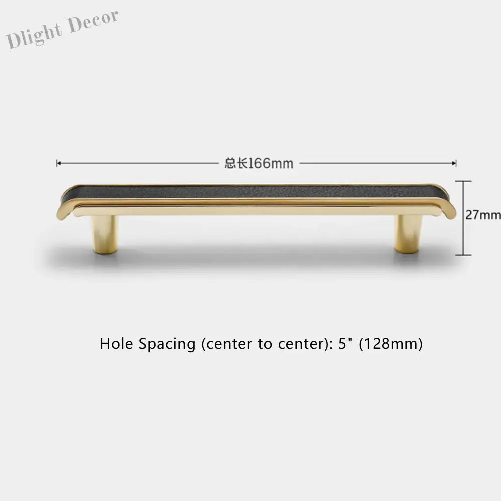 Black Leather and Gold Zinc Alloy Cabinet Handle – Luxury Drawer Pull for Wardrobes and Dressers (128mm) 128mm / CHINA