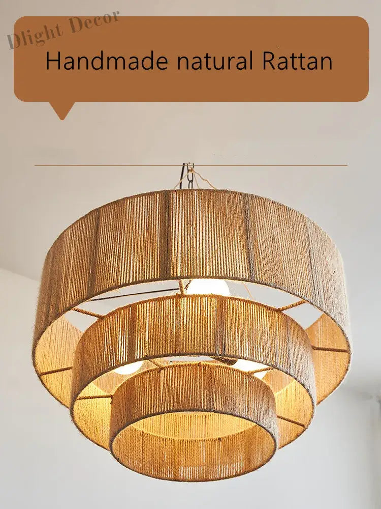 Bohemian Retro Chandelier - Handmade Rattan Pendant Lamps For Creative Country - Style Decor Lights