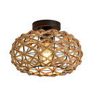 Boho Hemp Rope Cage Semi Flush Mount Ceiling Light - Rustic Elegance For Bedrooms And Beyond