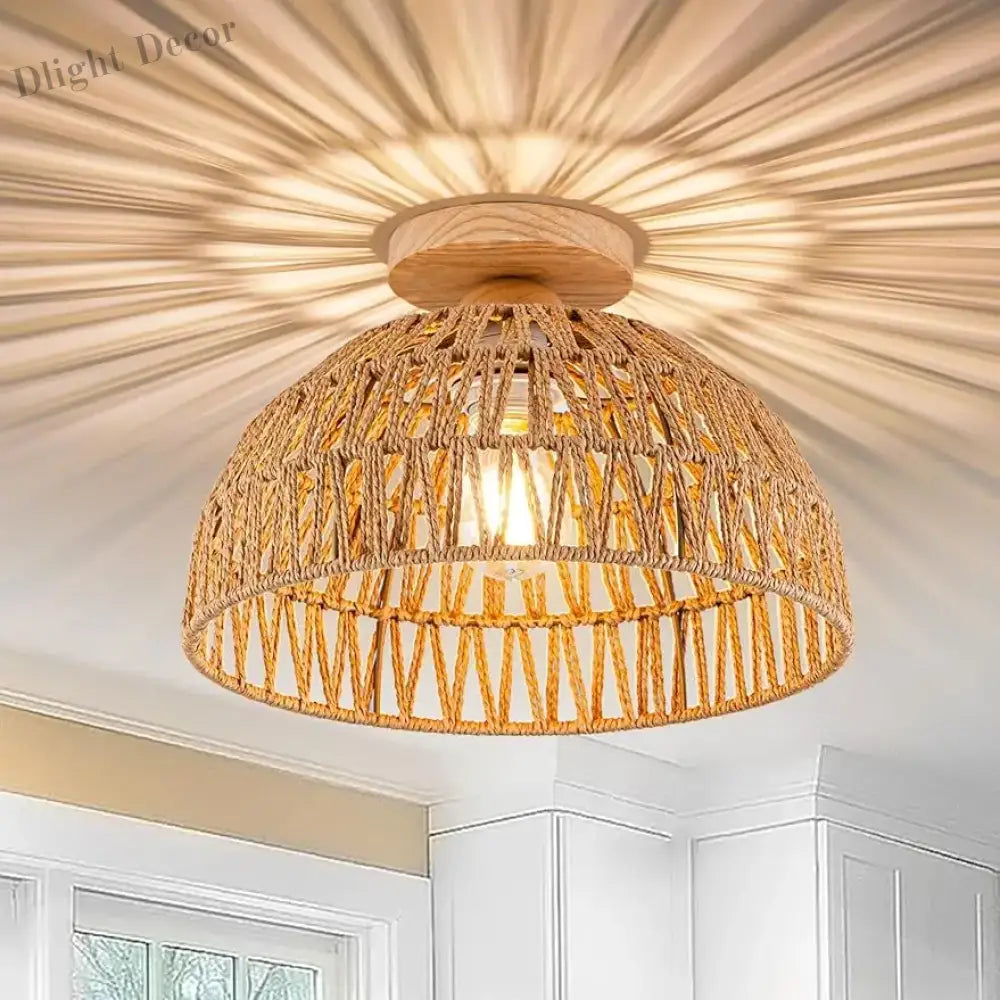 Boho Rattan Flush Mount Ceiling Light - Hand - Woven Elegance For Your Space Ceiling Light