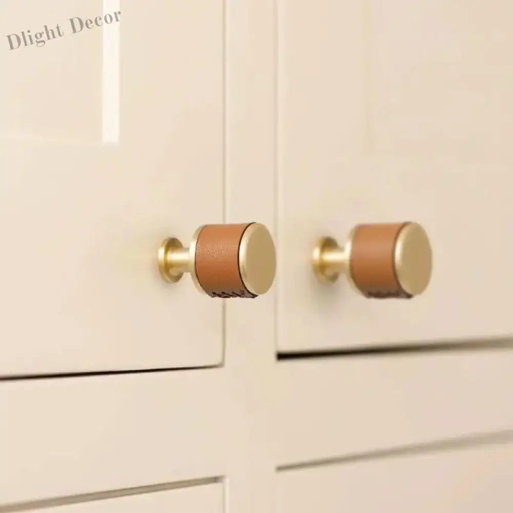 Brown/Black Leather Handles – Brass Knurled Cabinet Bar Handles and Furniture Knobs Handle