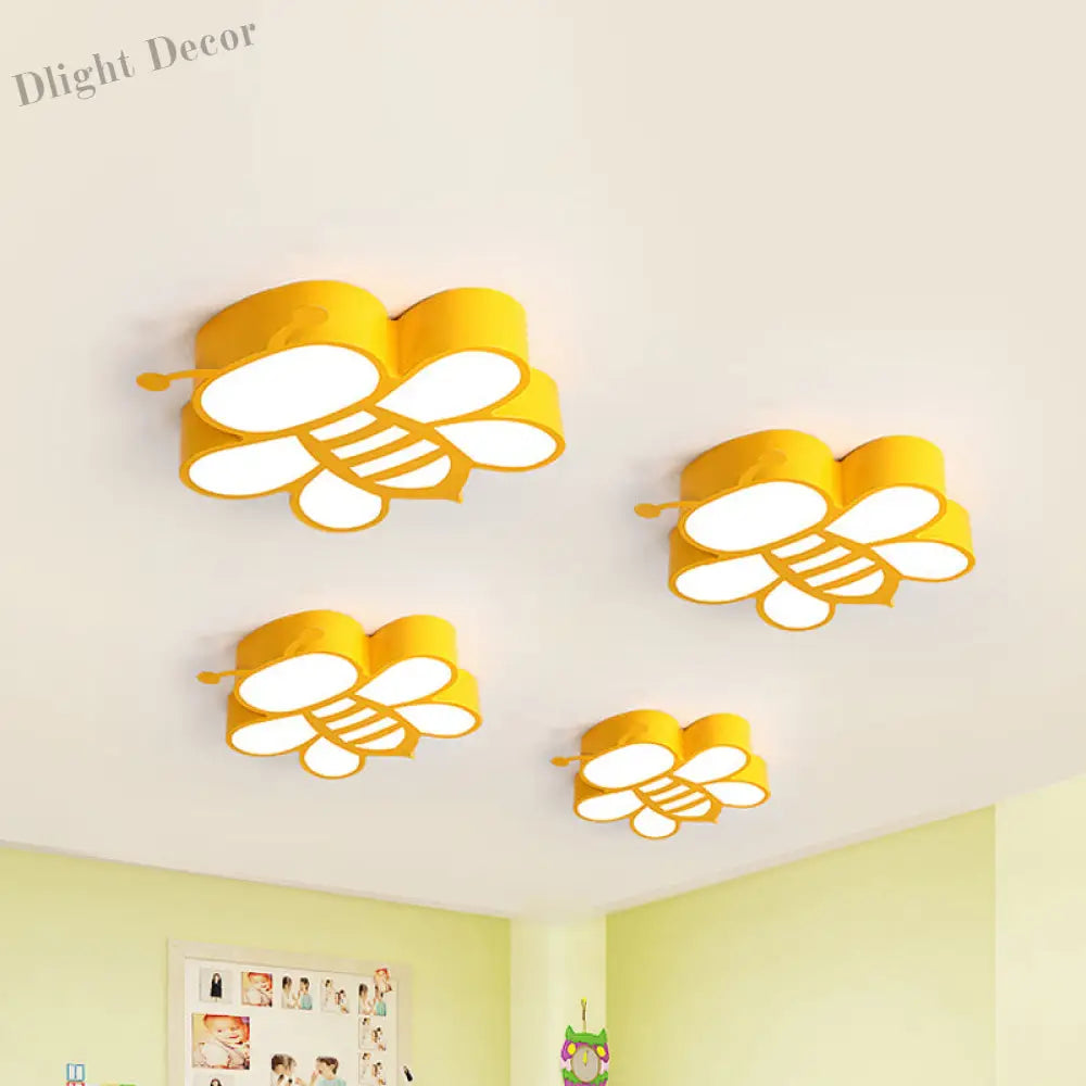 Buzzing With Fun: Cartoon Bee Led Ceiling Lamp For Kids Light Fixtures