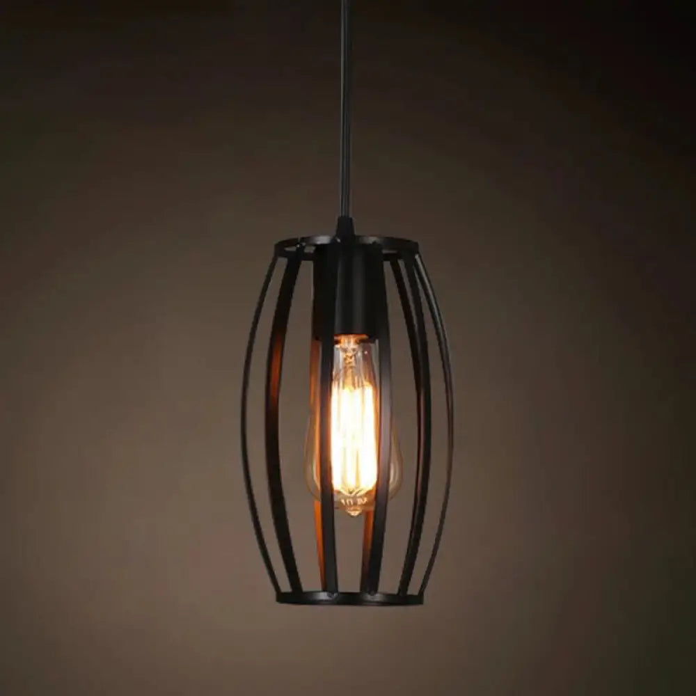 Catherine - Adjustable Industrial Pendant Light With Metal Cage (Various Shapes) Black / Barrel