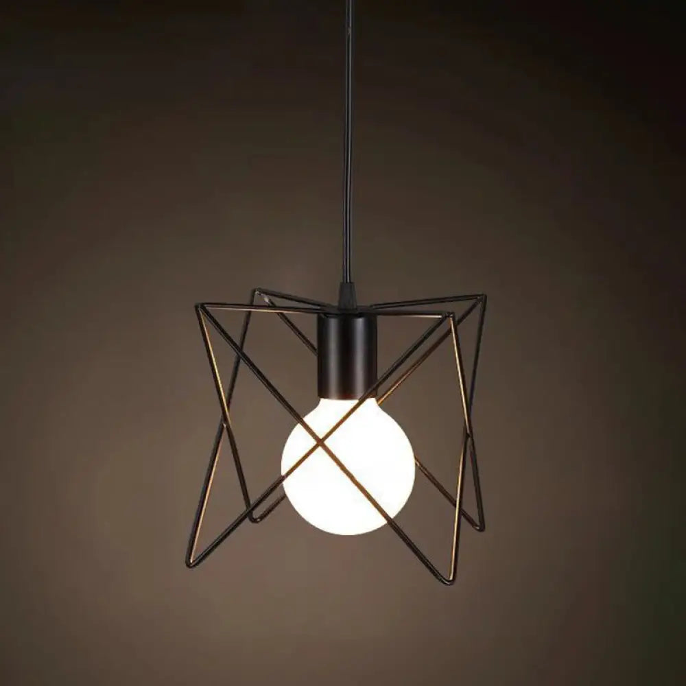 Catherine - Adjustable Industrial Pendant Light With Metal Cage (Various Shapes) Black / Bracket