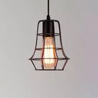 Catherine - Adjustable Industrial Pendant Light With Metal Cage (Various Shapes) Black / Bulged