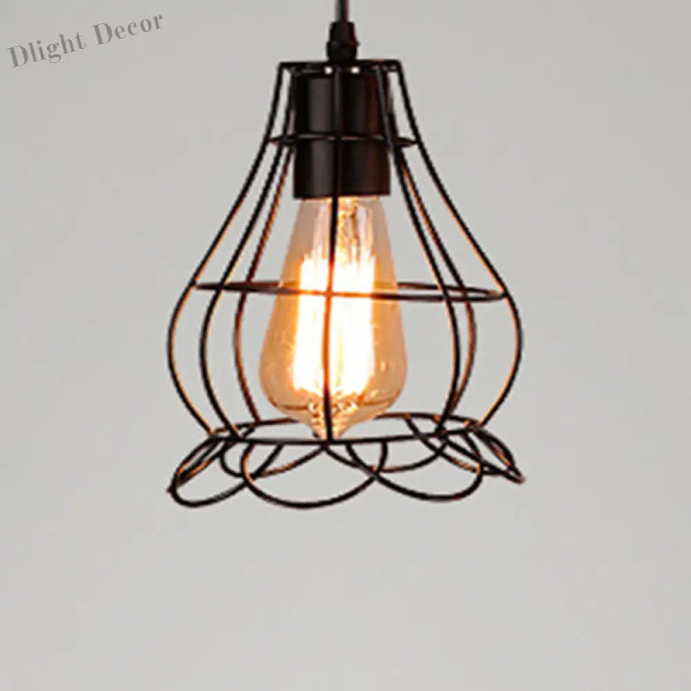 Catherine - Adjustable Industrial Pendant Light With Metal Cage (Various Shapes) Black / Flower