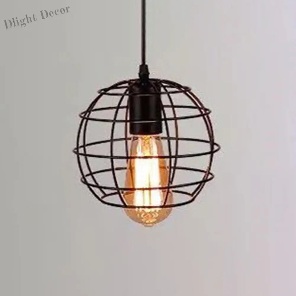 Catherine - Adjustable Industrial Pendant Light With Metal Cage (Various Shapes) Black / Globe