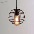 Catherine - Adjustable Industrial Pendant Light With Metal Cage (Various Shapes) Black / Globe