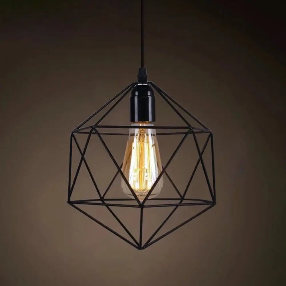 Catherine - Adjustable Industrial Pendant Light With Metal Cage (Various Shapes) Black / Hexagon