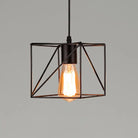 Catherine - Adjustable Industrial Pendant Light With Metal Cage (Various Shapes) Black / Square