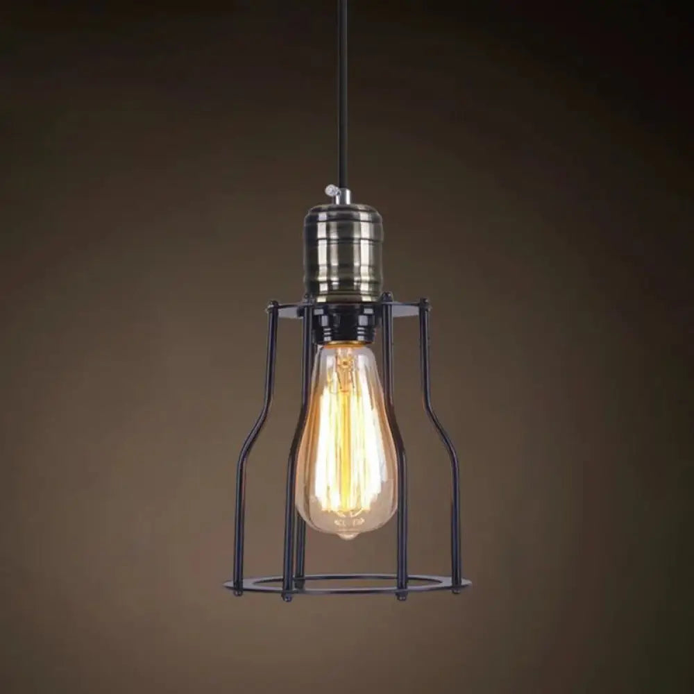 Catherine - Adjustable Industrial Pendant Light With Metal Cage (Various Shapes) Black / Tower