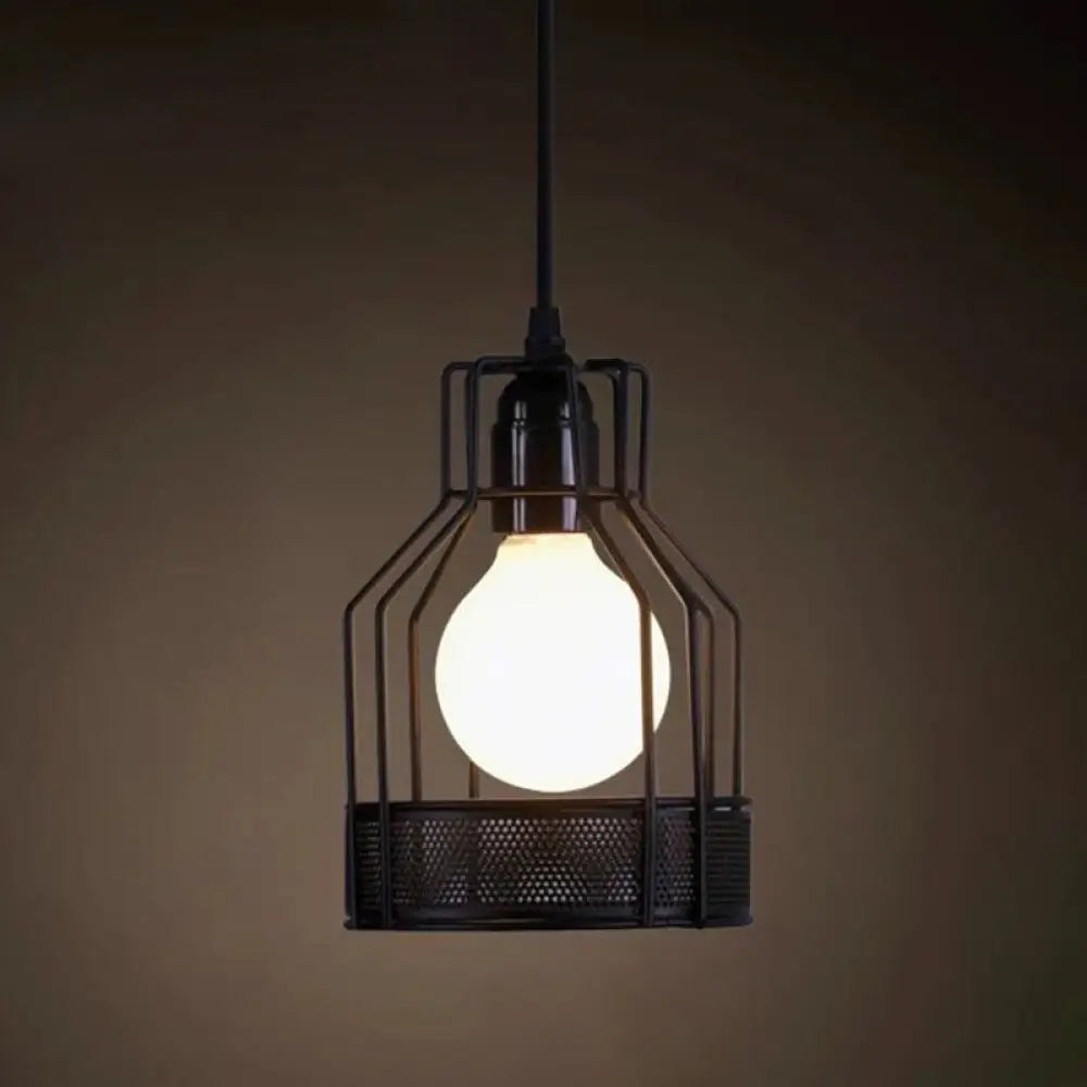 Catherine - Adjustable Industrial Pendant Light With Metal Cage (Various Shapes) Black / Trapezoid