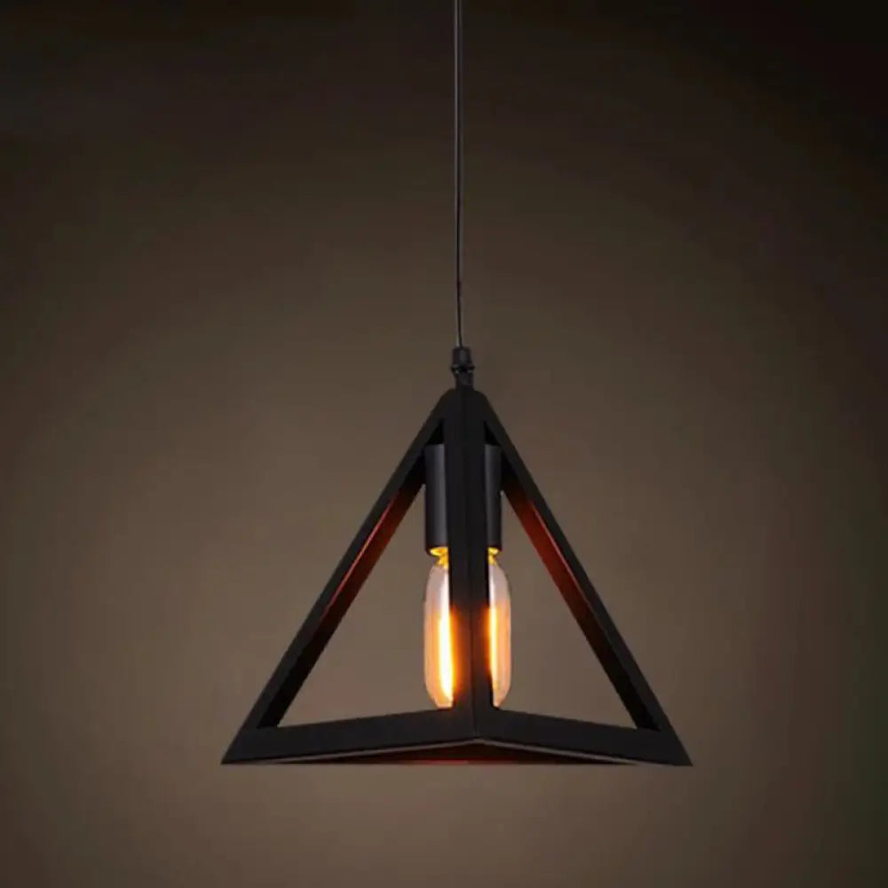 Catherine - Adjustable Industrial Pendant Light With Metal Cage (Various Shapes) Black / Triangle