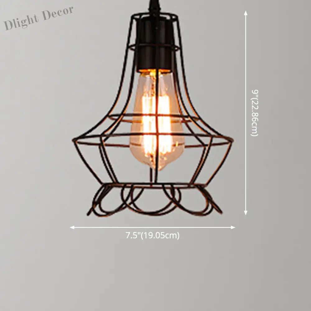 Catherine - Adjustable Industrial Pendant Light With Metal Cage (Various Shapes)