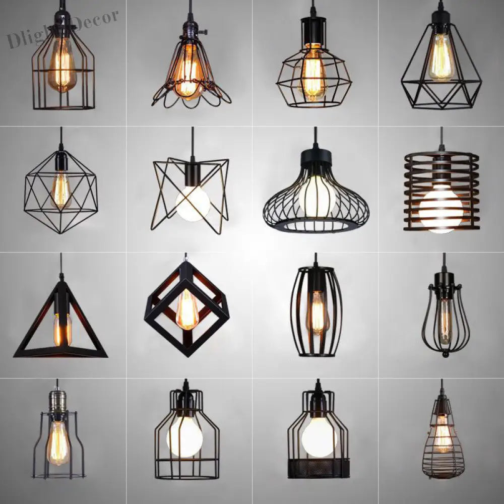 Catherine - Adjustable Industrial Pendant Light With Metal Cage (Various Shapes)