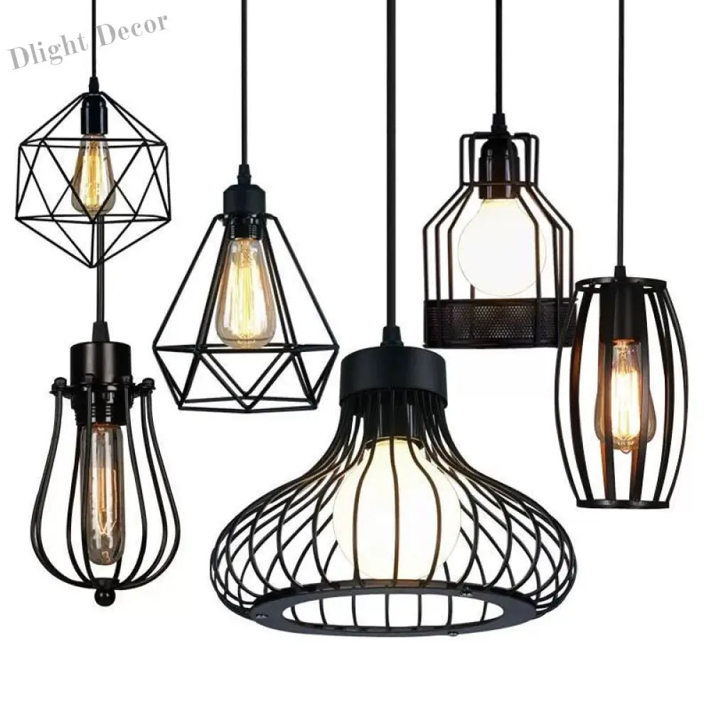 Catherine - Adjustable Industrial Pendant Light With Metal Cage (Various Shapes)