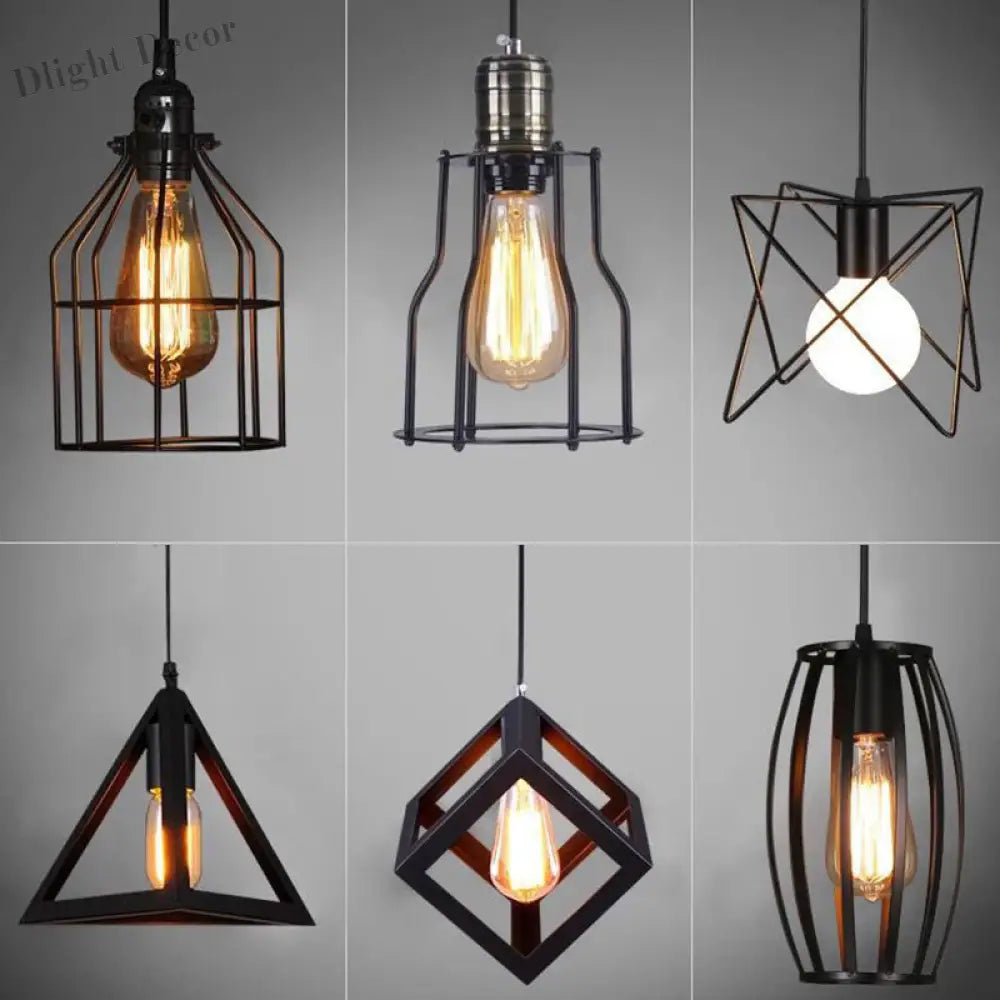 Catherine - Adjustable Industrial Pendant Light With Metal Cage (Various Shapes)