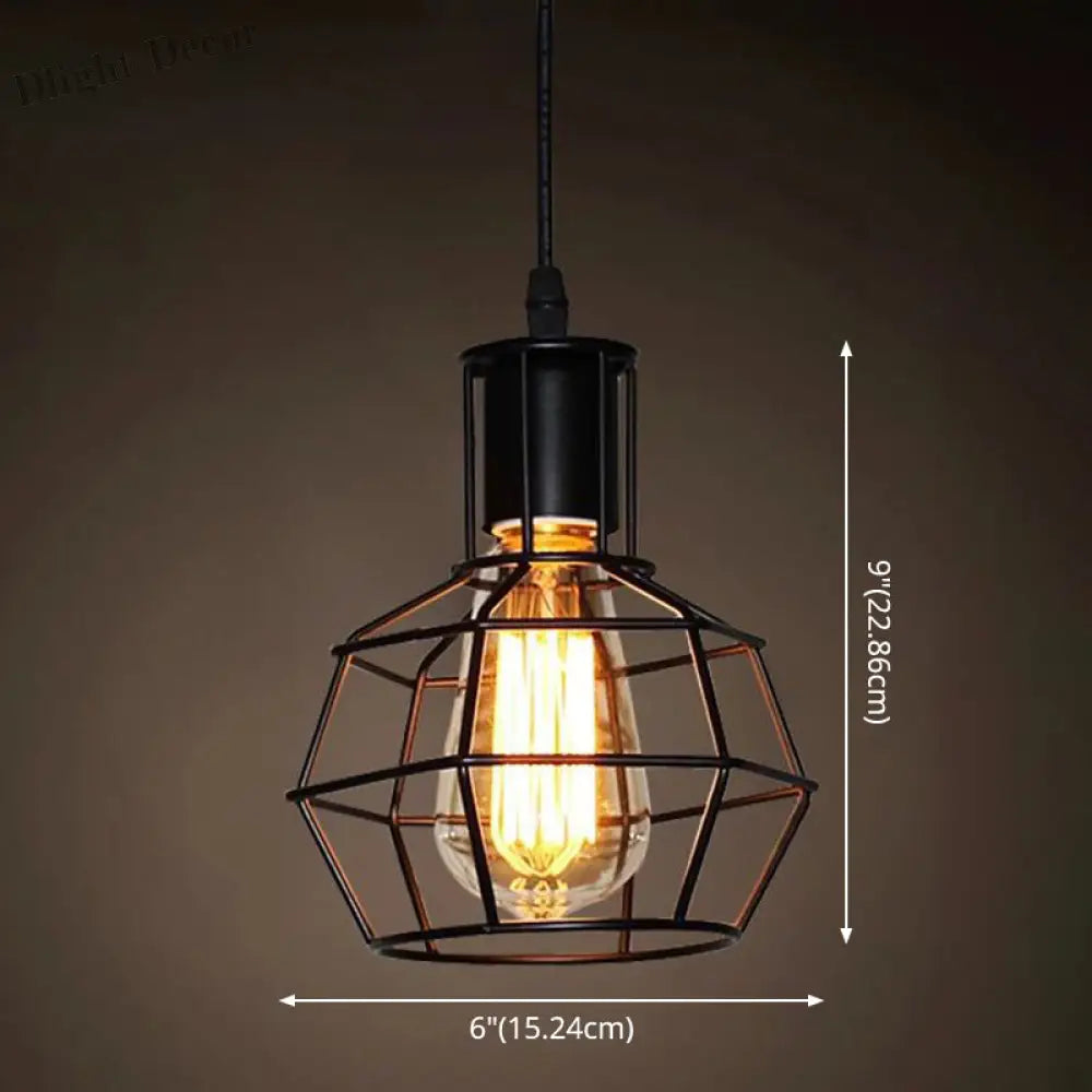 Catherine - Adjustable Industrial Pendant Light With Metal Cage (Various Shapes)