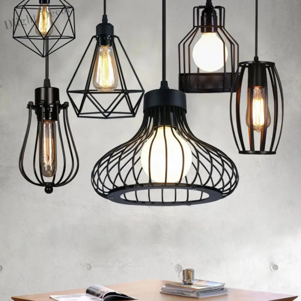 Catherine - Adjustable Industrial Pendant Light With Metal Cage (Various Shapes)