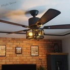 Ceiling Fans With Light Drum Style Retro Black 5 Wood Blades Reverse Dc 110V 220V Lamp Remote