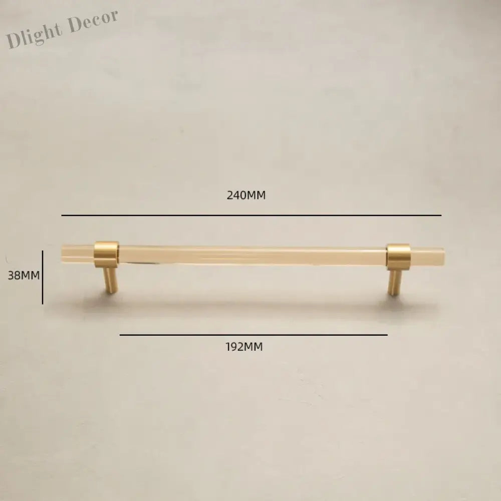 Champagne Acrylic and Brass Cupboard Handles – T-Bar Drawer Pulls for Bedroom and Bathroom 240mm Handles
