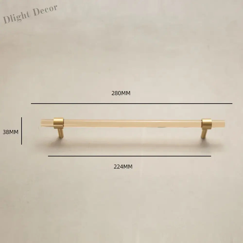 Champagne Acrylic and Brass Cupboard Handles – T-Bar Drawer Pulls for Bedroom and Bathroom 280mm Handles