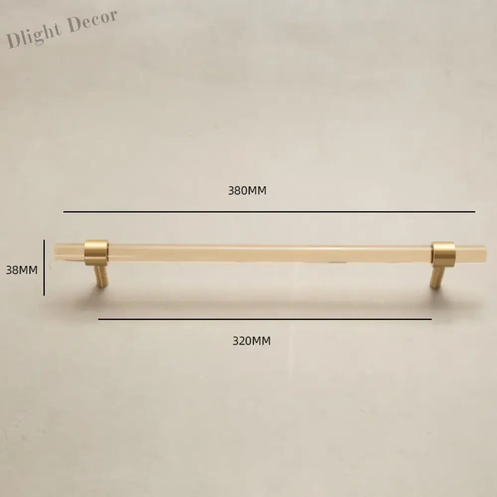 Champagne Acrylic and Brass Cupboard Handles – T-Bar Drawer Pulls for Bedroom and Bathroom 380mm Handles