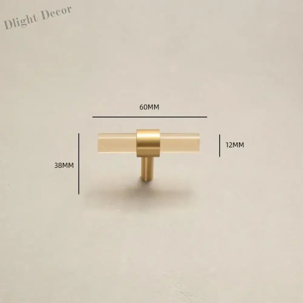 Champagne Acrylic and Brass Cupboard Handles – T-Bar Drawer Pulls for Bedroom and Bathroom 60mm Handles
