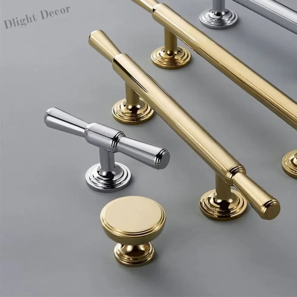 Chrome and Polished Gold Brass Furniture Handles – Modern Cabinet Drawer and Wardrobe Knobs Handles
