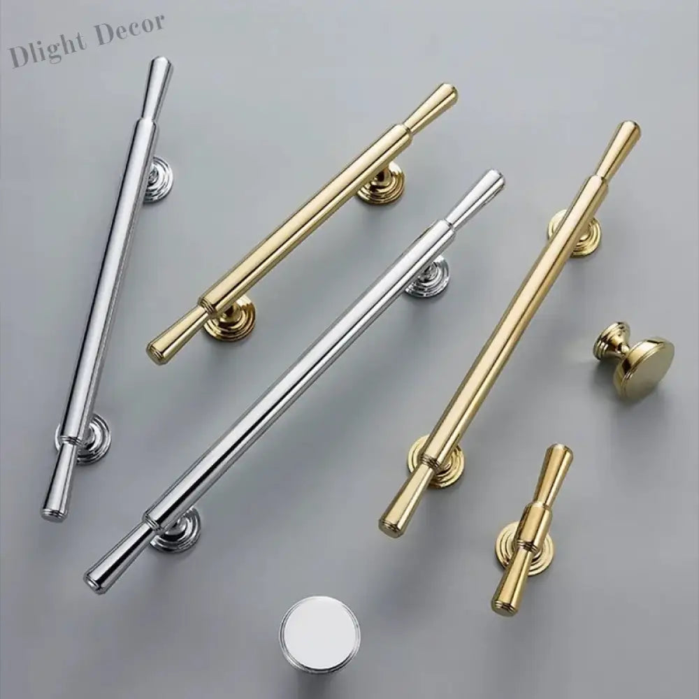 Chrome and Polished Gold Brass Furniture Handles – Modern Cabinet Drawer and Wardrobe Knobs Handles